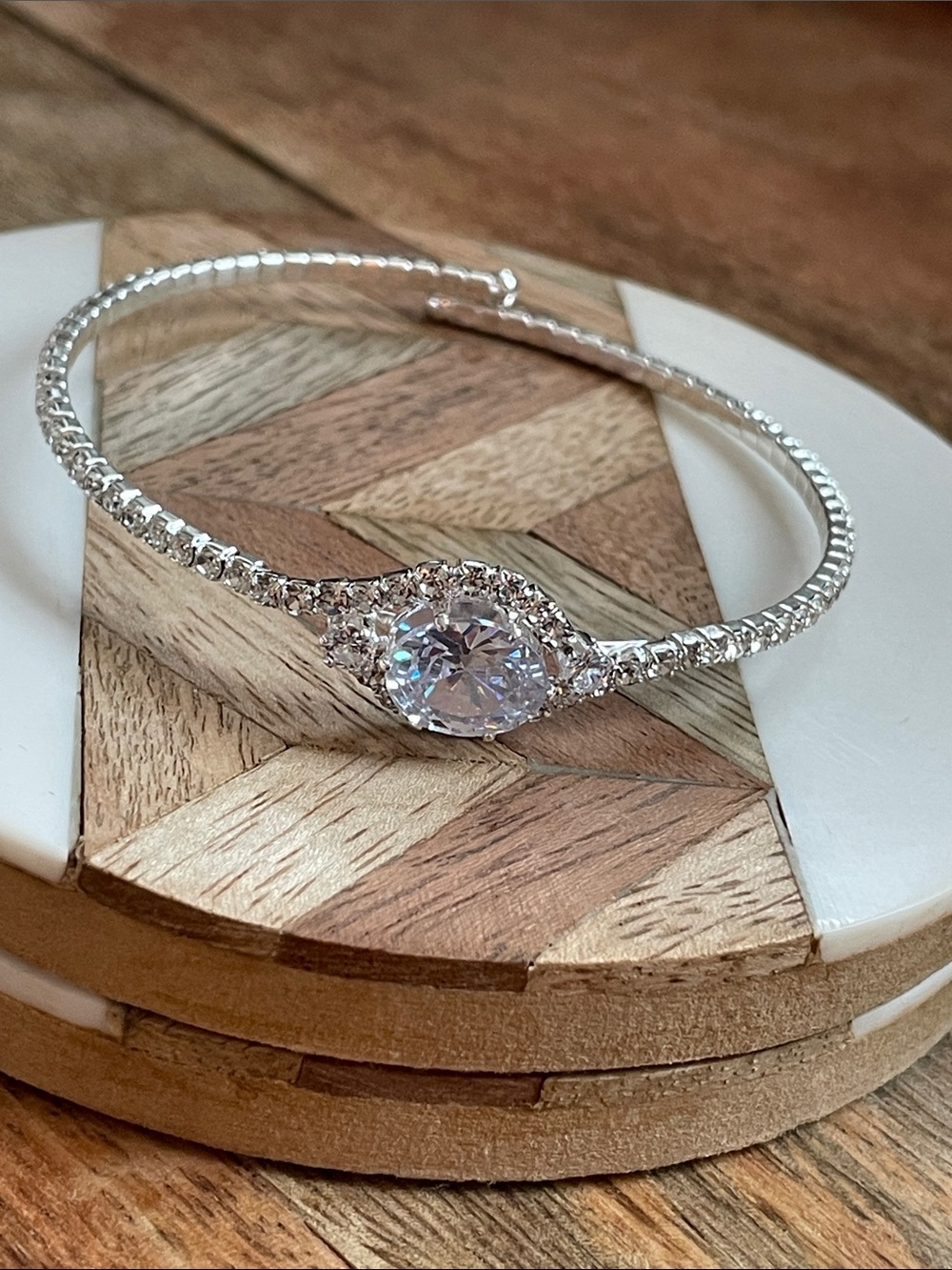 Silver Crystal Halo Bangle Bracelet - Women Jewelry